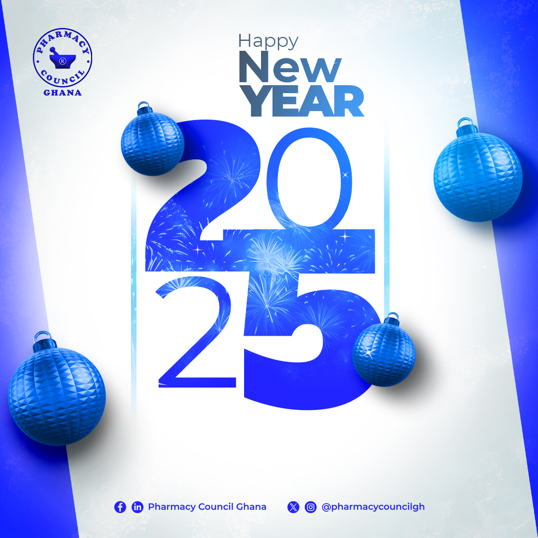 🎉 Happy New Year from the Pharmacy Council of Ghana! 
Wishing all pharmacists, healthcare professionals, and Ghanaians a year of health, success, and growth. 
Here's to a year of growth, innovation, and progress in healthcare! 🌿💊 #HappyNewYear  #Welcometo2025 #Happy2025
