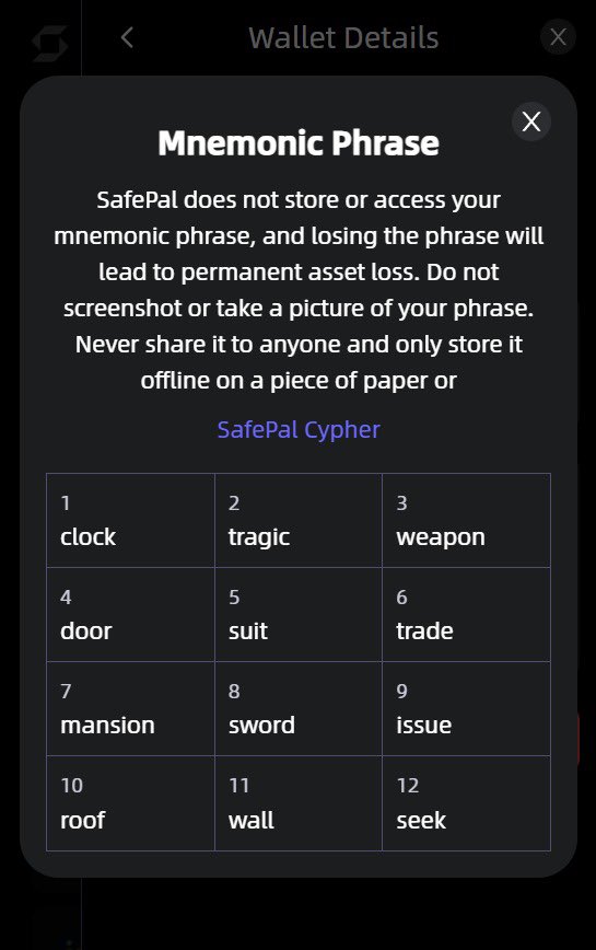 TrellaJacque's tweet photo. @colinwu @VitalikButerin i have safepal wallet seed phrase (clock tragic weapon door suit trade mansion sword issue roof wall seek), how to send crypto coins to bybit or binance? https://t.co/Dt4BtFQZzK