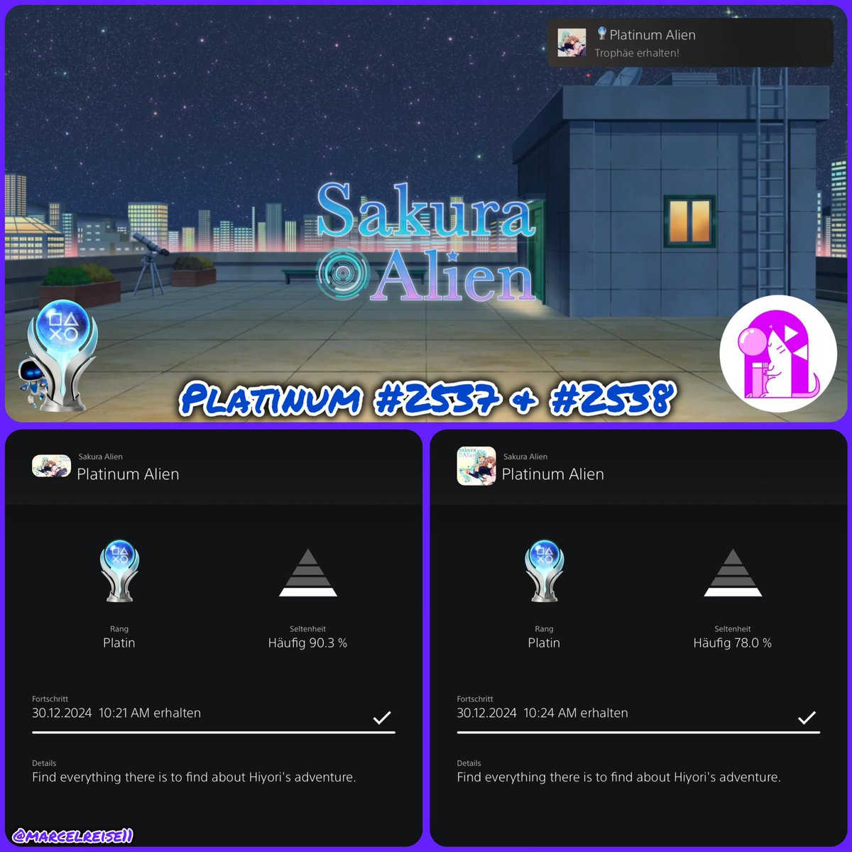 marcelreise11's tweet photo. ๐ Platinum #2537 & #2538 ๐
On monday I platinumed the NA ๐บ๐ธ Version of #SakuraAlien.
https://t.co/srZuCvOfJn
@gamuzumi @Platingamer73 @SilentGhost86 @PSN_Robert2567 @IBadDriverI @TrophyN3rd @SadoMarcoX @DerPlatinjunge @Luc0rval https://t.co/T0ZuzAbwRO