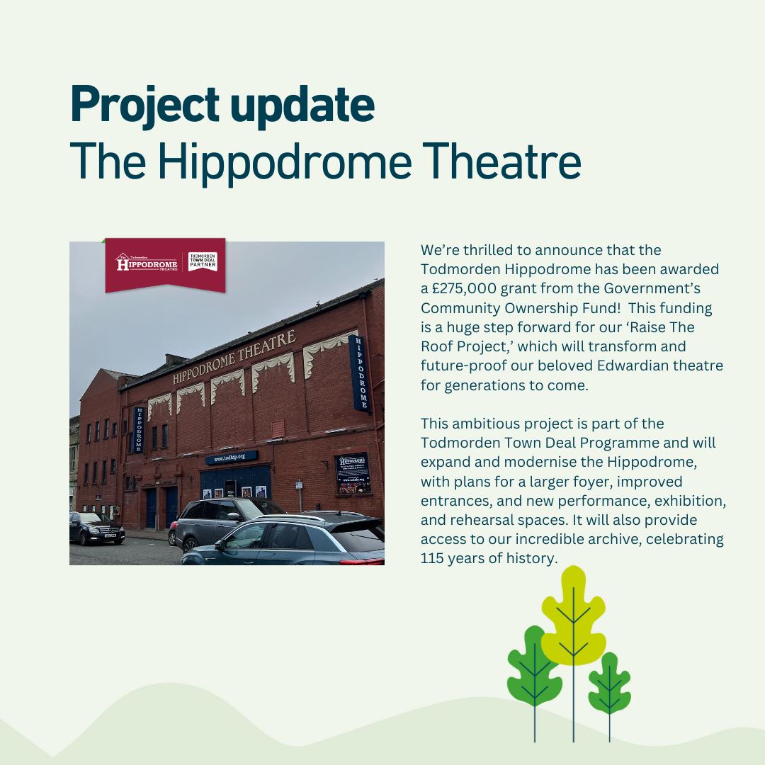 Tod_TownDeal's tweet photo. We’re thrilled to announce that the Todmorden Hippodrome has been awarded a £275,000 grant from the Government’s Community Ownership Fund! 

Learn more: https://t.co/9IQMKBdWBK.

@todhip

#Todmordentowndeal #Todmorden #Calderdale #TodmordenHippodrome #Hippodrome https://t.co/1XatQRQ3lU