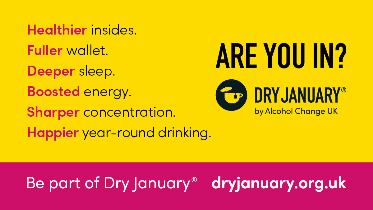 Taking a month off alcohol can do wonders for your health! Benefits include lower blood pressure, reduced cholesterol, and a lower risk of diabetes.

Discover more and sign up with <a href="/dryjanuary/">Dry January</a> at dryjanuary.org.uk.
#DryJanuary
