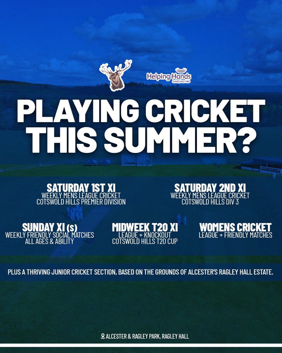 ARPCC's tweet image. Are you looking for a new cricket team for 2025?  

Alcester and Ragley Park CC are based on the grounds of Ragley Hall and offer a wide range of playing opportunities from Men’s cricket, both league and friendly standards, to Women’s hardball games.

Message us for details 👇