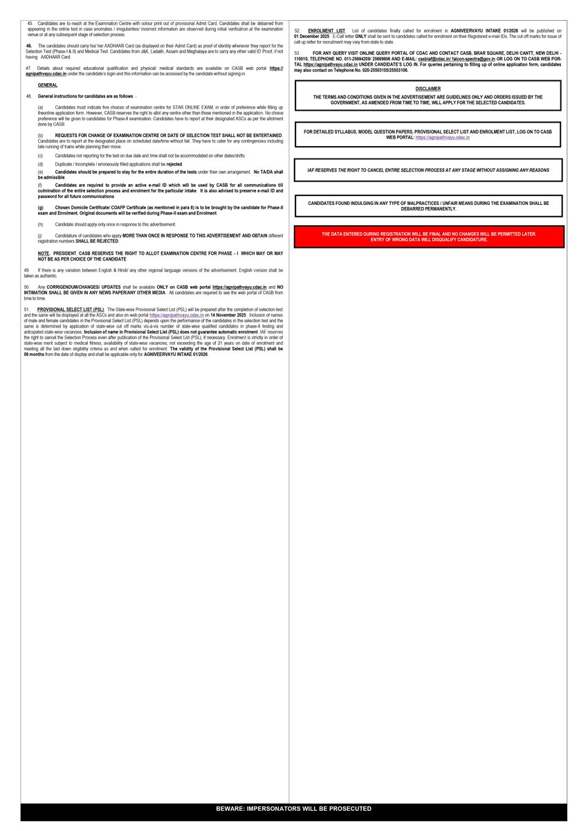DwarkaMcc's tweet image. INDIAN AIR FORCE
#AGNIVEERVAYU
ONLINE REGISTRATION DATE  7-1-25 TO  27-01-25
agnipathvayu.cdac.in