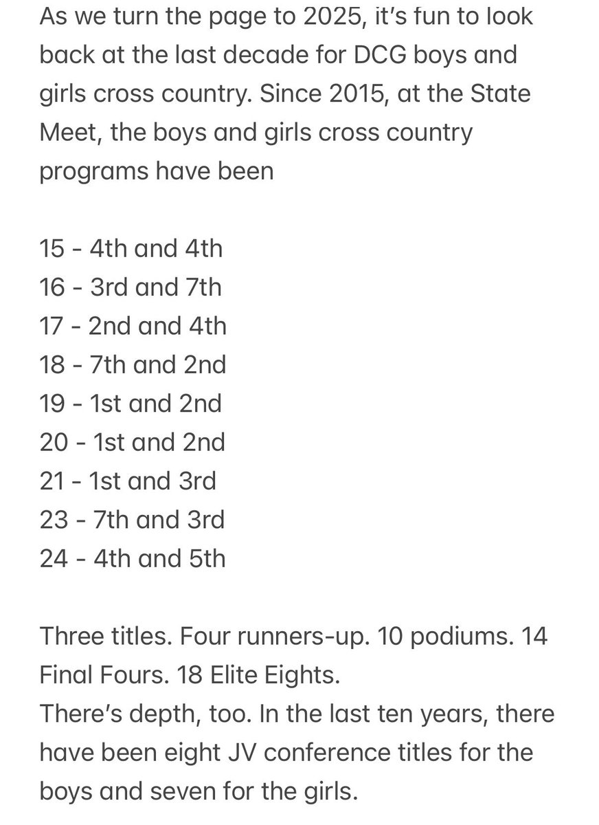 Quite a decade with ⁦<a href="/DCGGirlsXC/">DCG Girls XC</a>⁩. The best part is these results are of secondary importance. Cross country is a vehicle. Here’s to 2025 and beyond…