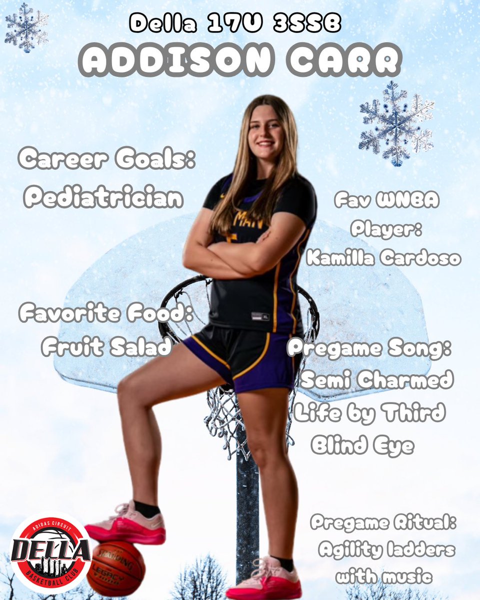 Della 17U 3SSB (@17u3ssbdella) on Twitter photo 📣 Player Spotlight 📣
🏀 <a href="/AddiePearl42/">Addison Carr</a> | 6’6” Center
🏫 Hickman High School c/o ‘26
At 6’6, Addison is a dominant presence in the paint! An elite rim protector & relentless rim runner, her work ethic sets her apart. Be sure to follow her this high school season! 📣 Player Spotlight 📣
🏀 <a href="/AddiePearl42/">Addison Carr</a> | 6’6” Center
🏫 Hickman High School c/o ‘26
At 6’6, Addison is a dominant presence in the paint! An elite rim protector & relentless rim runner, her work ethic sets her apart. Be sure to follow her this high school season!