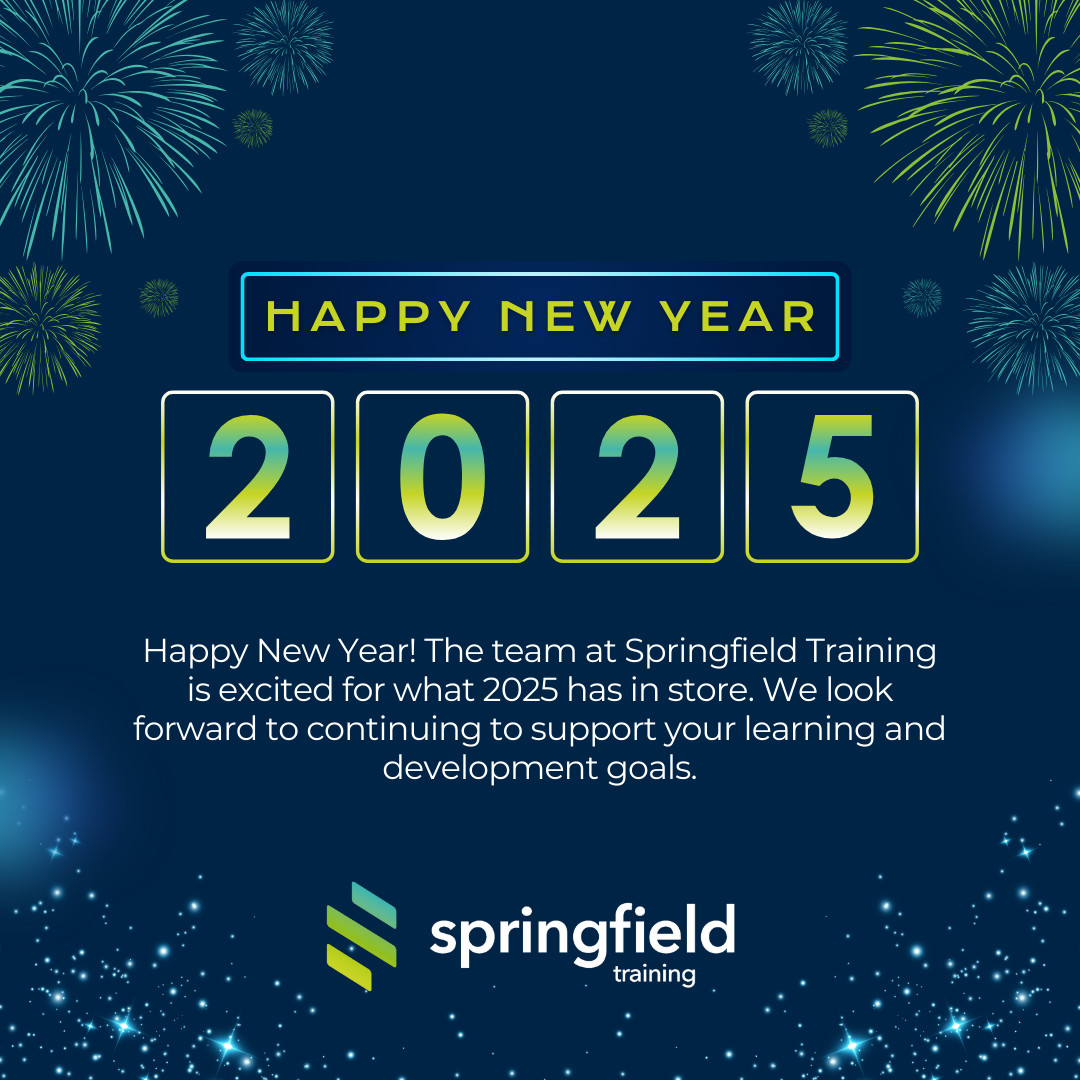 Happy New Year! 

The team at Springfield Training is excited for what 2024 has in store. We look forward to continuing to support your learning and development goals.

#HappyNewYear #NewYear #SpringfieldTraining #Reflection #Growth