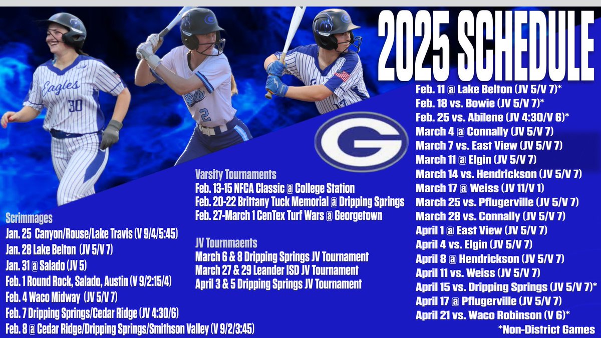 ⭐️Happy New Year!⭐️

🥎🦅💙2025 Georgetown Softball Schedule💙🦅🥎#EFND <a href="/bjohnson_23/">Brice Johnson</a> <a href="/CoachDean_GISD/">Jason Dean</a>