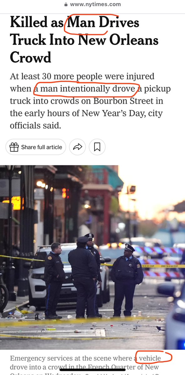 Glad to see <a href="/nytimes/">The New York Times</a> fix its headlines and subheads to reflect that no, a vehicle didn’t drive itself into a crowd to murder and maim people but that a human drove it. 

nytimes.com/live/2025/01/0…