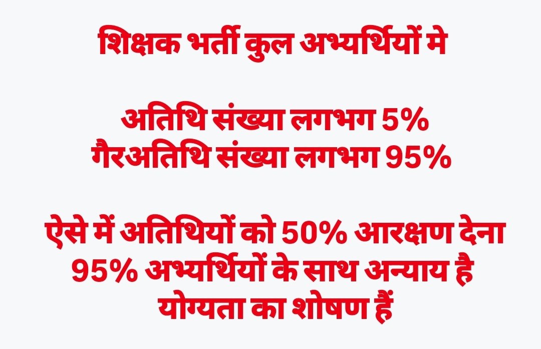 5% लोगों को 50% आरक्षण देने पूरी तरह नाजायज है 

 <a href="/AmitShah/">Amit Shah</a> <a href="/JPNadda/">Jagat Prakash Nadda</a> <a href="/EduMinOfIndia/">Ministry of Education</a> <a href="/PMOIndia/">PMO India</a> <a href="/aajtak/">AajTak</a> <a href="/ZeeMPCG/">Zee MP-Chhattisgarh</a> <a href="/News18MP/">News18 MadhyaPradesh</a> <a href="/prahladspatel/">Prahlad Singh Patel ( वृक्ष से जल, जल से जीवन)</a> <a href="/nstomar/">Narendra Singh Tomar</a> <a href="/TheSootr/">TheSootr</a> <a href="/rshuklabjp/">Rajendra Shukla</a> <a href="/GADdeptmp/">GAD, MP</a>  <a href="/schooledump/">School Education Department, MP</a> <a href="/WelfareTribal/">Tribal Welfare Department, MP</a> <a href="/udaypratapmp/">Uday Pratap Singh</a> <a href="/DrMohanYadav51/">Dr Mohan Yadav</a> 

#धोखेबाज_मोहन_सरकार 
#अतिथि_आरक्षण_हटाओ