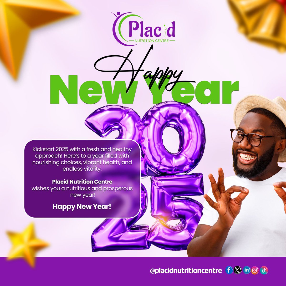 Cheers to a brighter, healthier, and more vibrant 2025! Start the year with nourishing choices and endless vitality. Here's to a prosperous and fulfilling journey ahead. Happy New Year from all of us at Placid Nutrition Centre! 
#WellnessForLife #HappyNewYear #HealthyLiving #2025