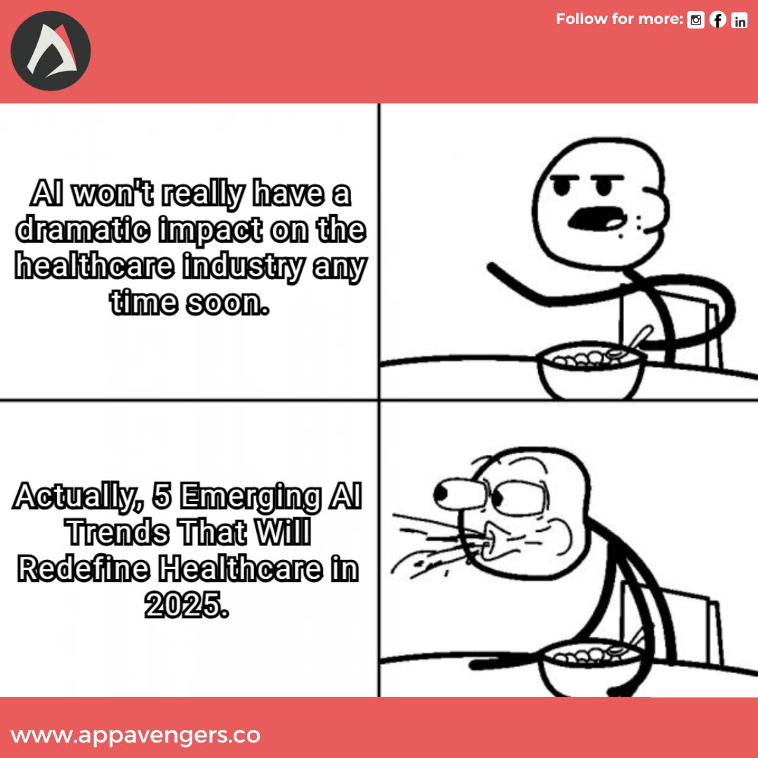 Appavengers's tweet image. Discover the 5 AI Trends Shaping Healthcare in 2025! From autonomous AI agents and enhanced search engines to 3D medical simulations, personalized medicine, and ethical AI practices, the future of healthcare is bright and innovative.
#AgenticAI   #AIPoweredSearch   #3DAIWorlds