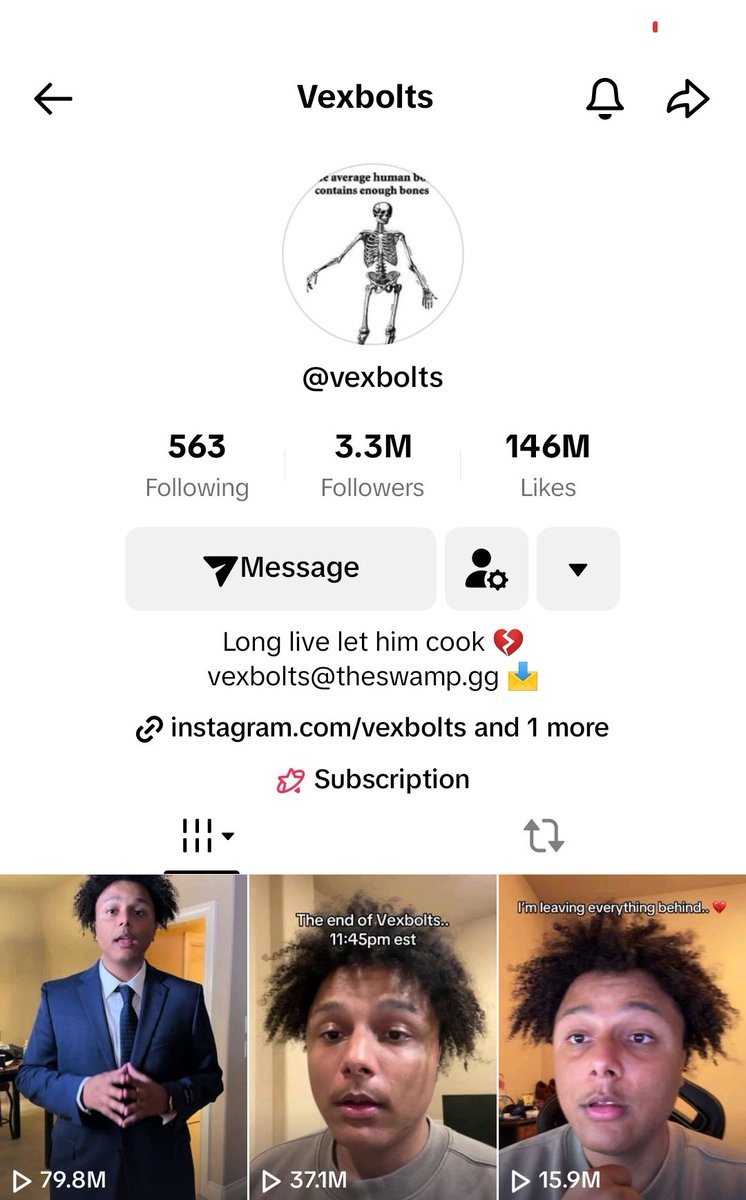 Vexbolt lost 5mil followers over night after mass unfollow event
