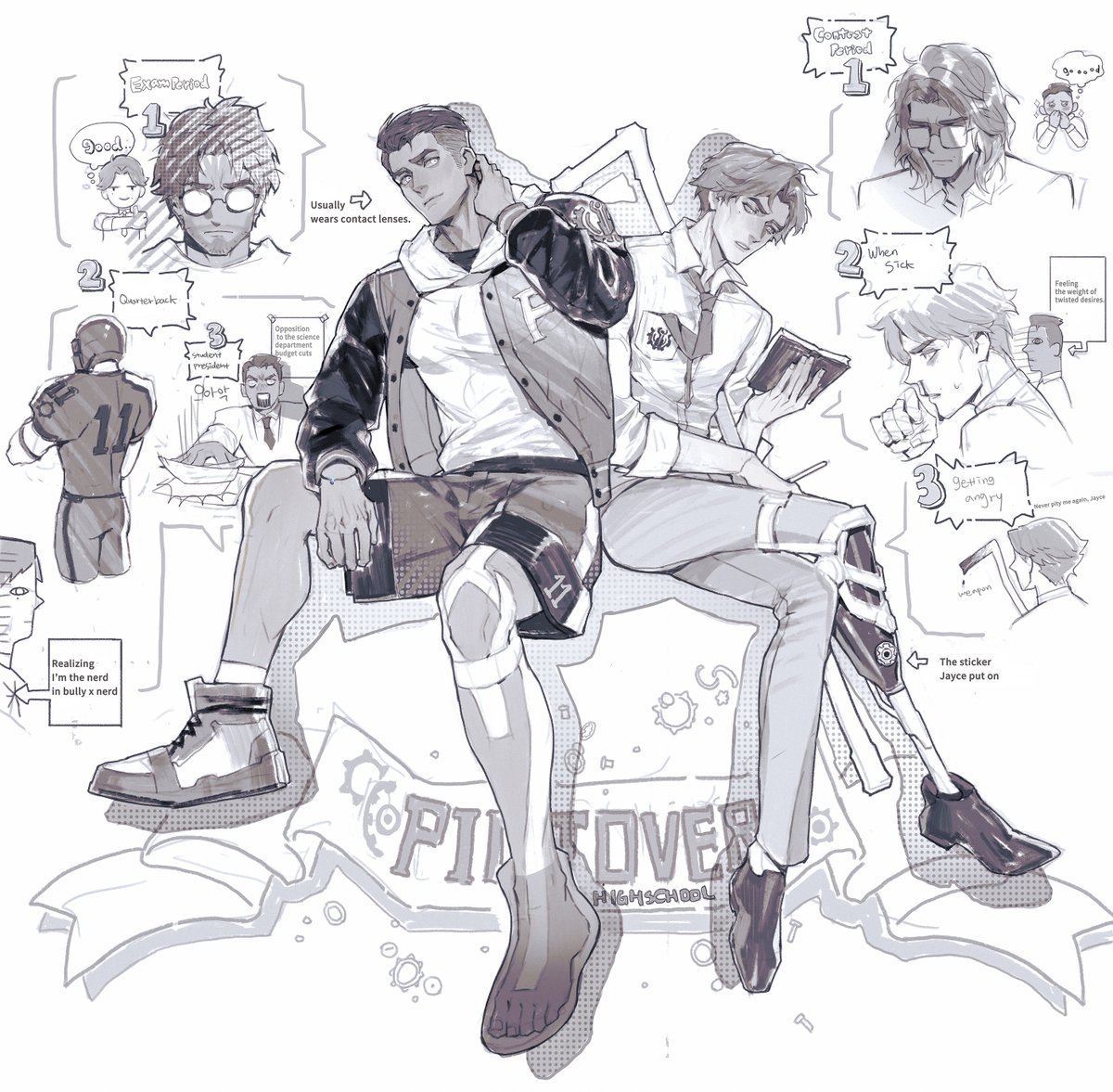 High school AU JayVik
I loved so many things in Season 2—like Jayce’s leg braces, his hairier face, and Viktor’s longer hair—so I added those details to the AU in my drawing ..  #jayvik #jayvikfanart #jayvikau