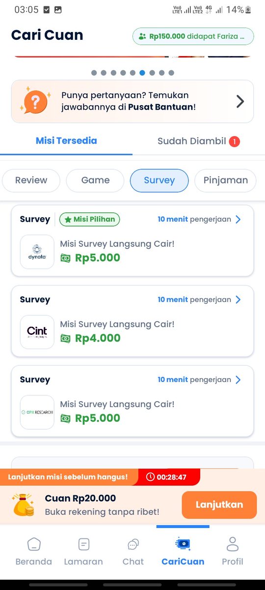 bummaaaa's tweet photo. @tanyarlfes Aku download aplikasi pintarnya job nder. Cuma ngisi survey doang dapet cuan bisa sampe ratusan ribu. Asal rajin aja ngerjainnya. Barangkali ada yg minat download aja di playstore sekarang. Ntar daftar pakai referral aku "AMAFDV" biar dapet cuan pertama kamu gratis! https://t.co/LR44Crpuz9