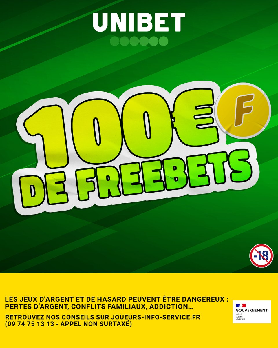 Un super Freebet de 100€ à gagner pour bien commencer l'année 💸

⬇️ RT + Follow <a href="/UnibetFrance/">Unibet France 🔞</a> + ton pseudo pour participer 
🍀 TAS demain