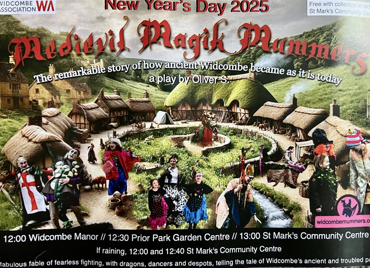 Widcombe Mummers welcome in 2025 - due to weather performances are indoors at St Marks Community Centre at 12:00 and 12:40 today