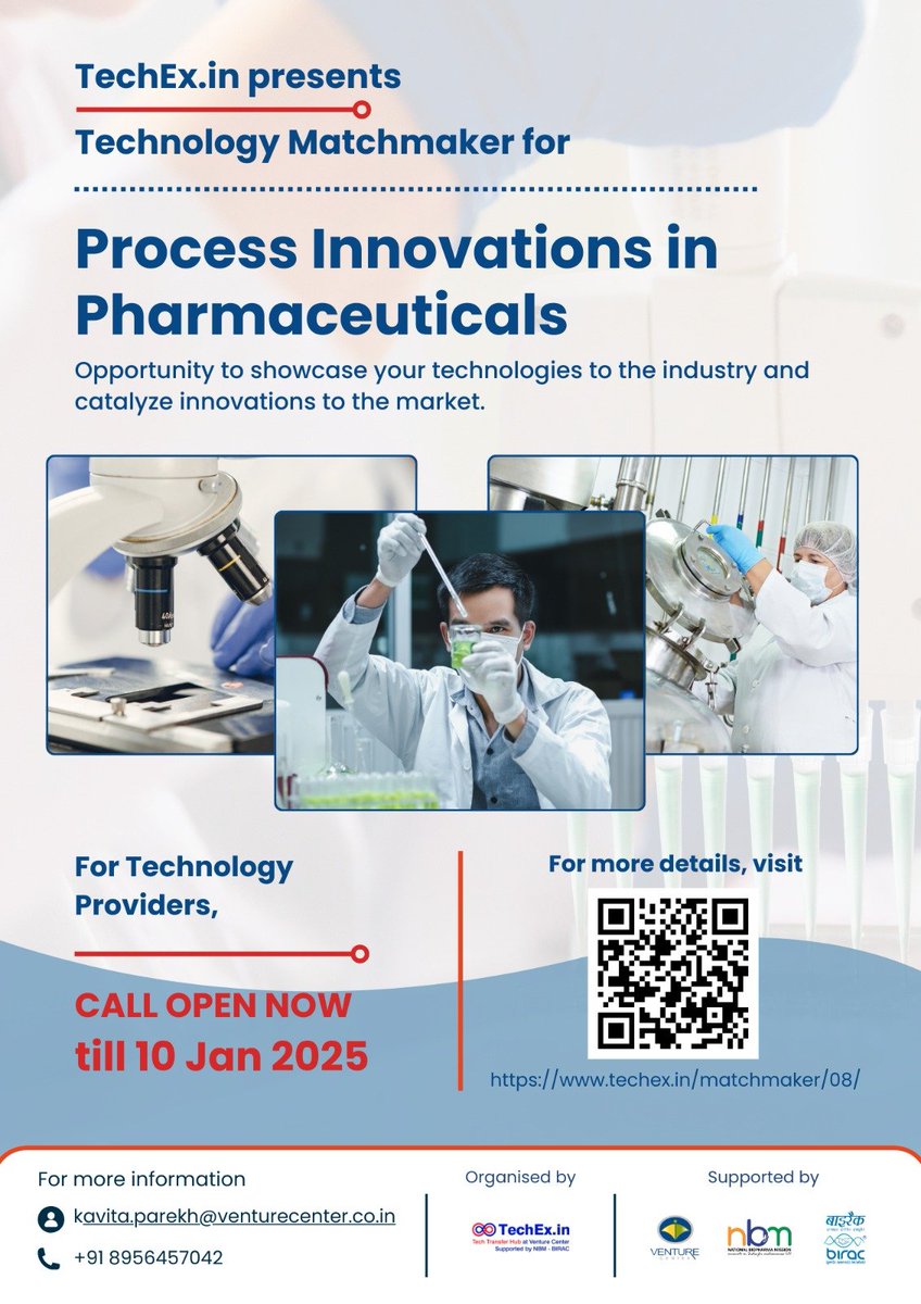TechEx_In's tweet image. A Very #HappyNewYear to all! We are excited to announce #Technology Matchmaker for Process Innovations in #Pharmaceuticals (PPMM). Call for Technology submissions by the Providers is OPEN NOW! Submit here: tinyurl.com/techproviderpp…, Details : techex.in/matchmaker/08 @BIRAC_2012