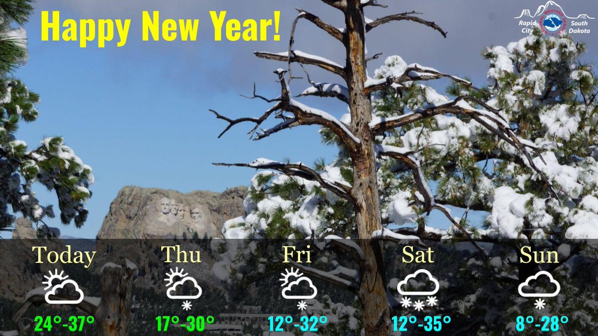 NWSRapidCity's tweet photo. The start to the new year will be cold, with temps below average through at least early next week. Coldest temps will be north and east of the BH. Isolated/scattered snow showers/flurries are expected at times late week, with a widespread chance for snow this weekend. #wywx #sdwx https://t.co/GV355LBjT7