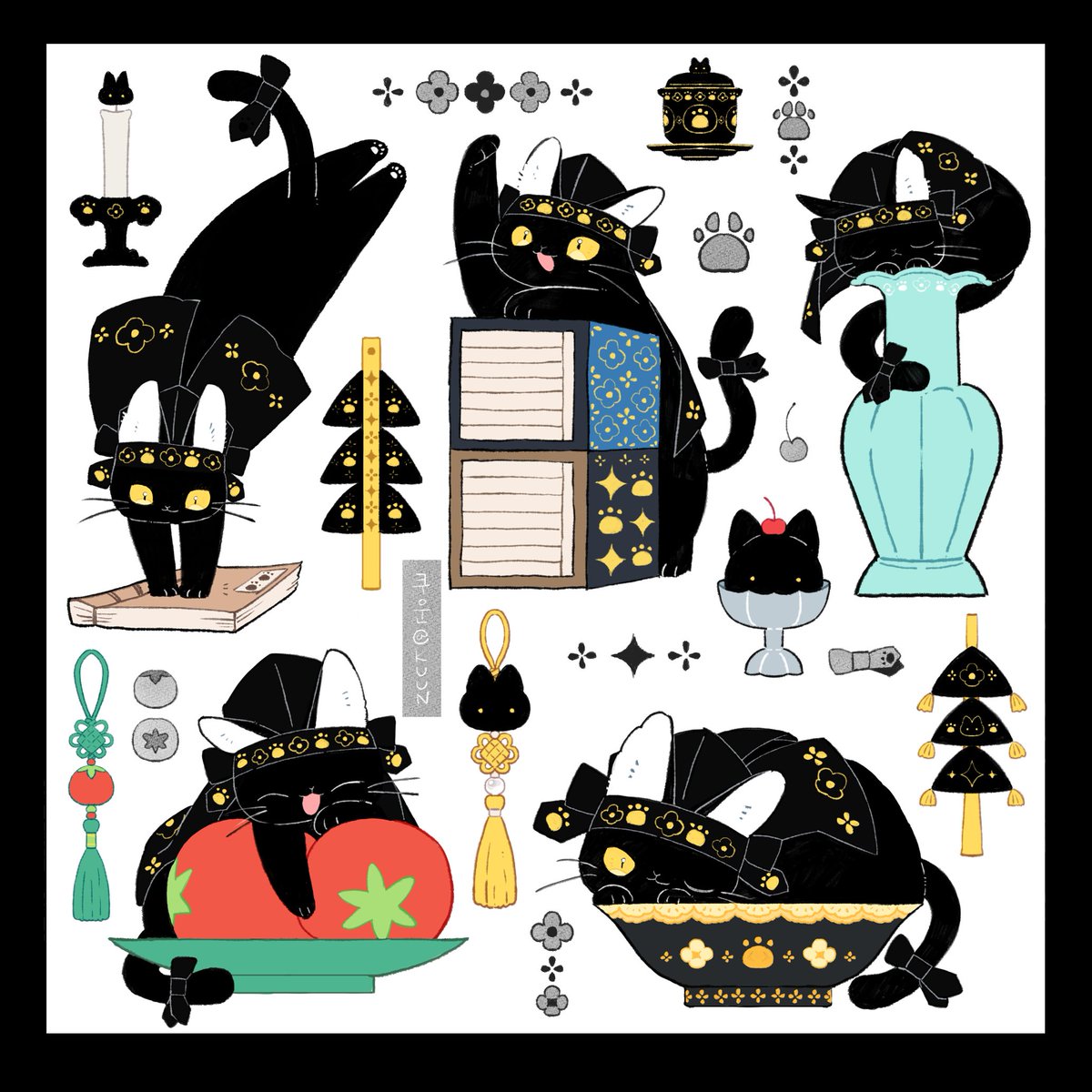 한국풍 소품+깜고도령들🐱🖤