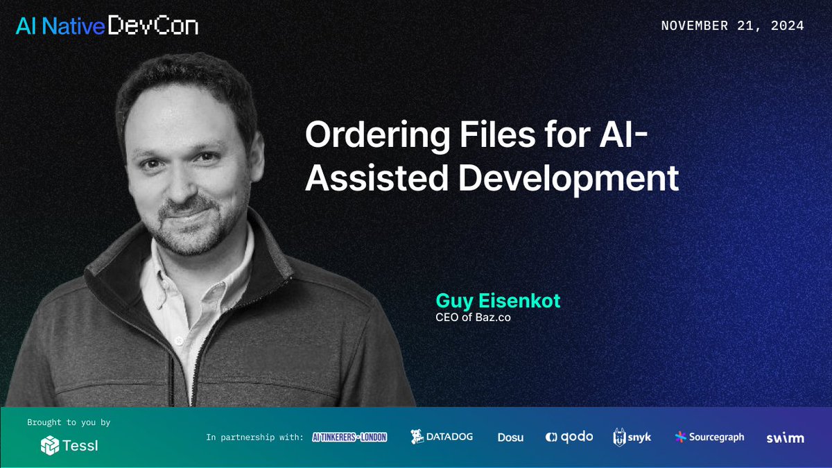 tessl_io's tweet image. 🌐 Deterministic vs. AI-based file sorting—curious about the difference? @guysenkot explored how combining graph-based methods with LLMs can optimize code dependency management. Enhance your AI strategies by watching the session! 🔧 #AINativeDev tessl.co/3Pfbxux