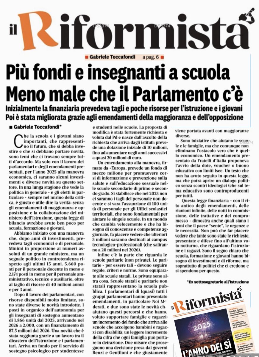 Inizialmente la più importante legge che passa dal Parlamento ogni anno: la Legge finanziaria, prevedeva tagli di risorse economiche e di personale per l’istruzione, poi è passata per le proposte dei parlamentari e…..”Meno male che il Parlamento c’è” 👇👇👇
