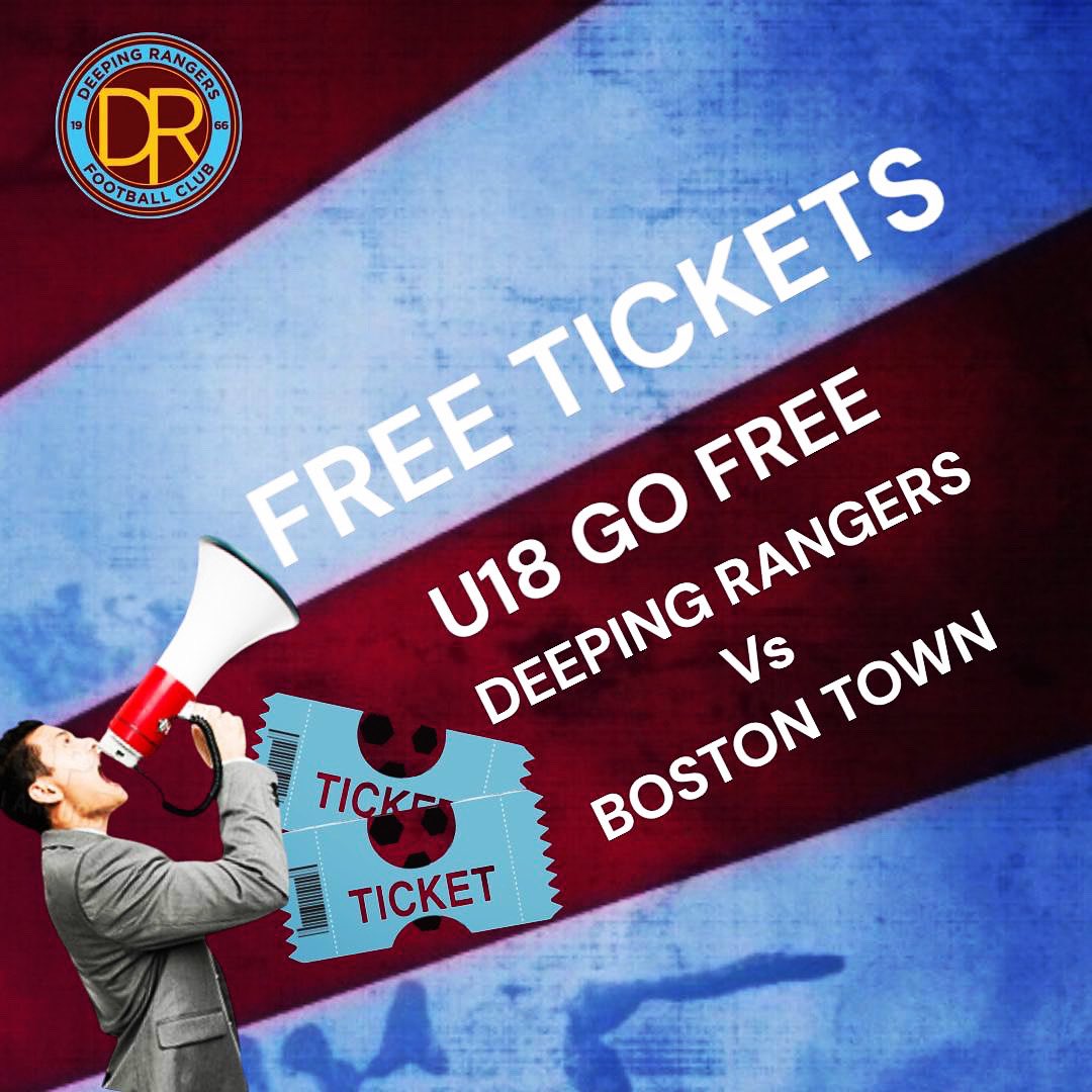 Deeping Rangers FC (@deepingrangers) on Twitter photo We are pleased to announce that there will be free admission for U18s at Sat game against <a href="/bostontownfc/">Boston Town FC</a> (4th Jan 3pm KO) Any U18s planning on going to the game, meet Dazza from the supporters club outside the turnstile from 2.30 to arrange entrance to the ground. <a href="/spaldingsport/">Spaldingsport</a> We are pleased to announce that there will be free admission for U18s at Sat game against <a href="/bostontownfc/">Boston Town FC</a> (4th Jan 3pm KO) Any U18s planning on going to the game, meet Dazza from the supporters club outside the turnstile from 2.30 to arrange entrance to the ground. <a href="/spaldingsport/">Spaldingsport</a>
