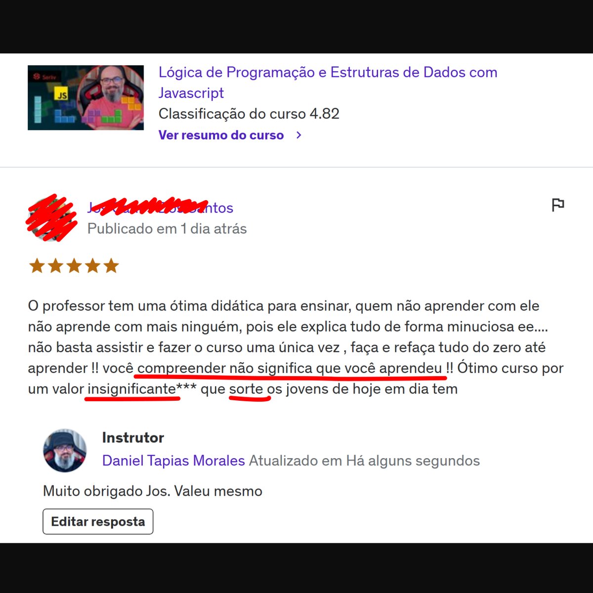 serlivcursos's tweet image. Veja esse Depoimento AGORA e Tire Suas Próprias Conclusões
serliv.com/logica-js
#DesenvolvimentoWeb #CursoDeProgramação #CursosOnline #frontend #webdev #javascript #LógicaDeProgramação #AprendaProgramar #ProgramaçãoIniciante #AprenderLógicaProgramação #AprenderLógica