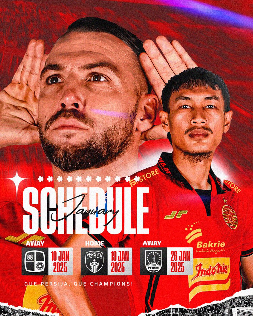 Persija_Jkt's tweet photo. Jadwal pertandingan Persija di bulan Januari 2025! ⚽️🗓️

#BRILiga1 #Persija https://t.co/kOTz5bfodn