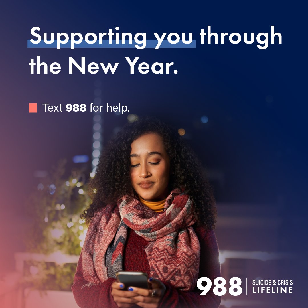 We're so glad you're here with us to celebrate the start of another year 💙 If the New Year feels overwhelming for you, you're not alone. Text or call 988. We're here for you. #NewYearsDay