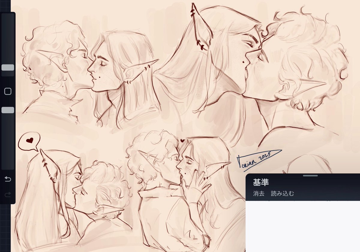 Sharing these doodles of kissing elves (read: Seraphim and Astarion) on the first day of 2025 for good luck 🍀✨