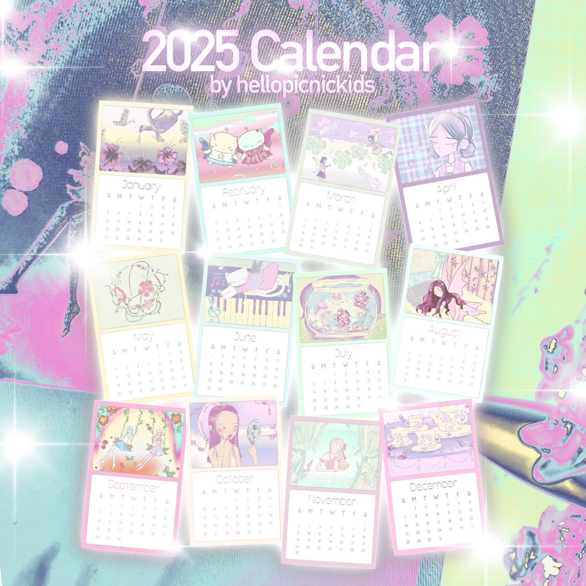 hellopicnickids's tweet photo. happy new year!! ⊹₊⟡⋆

made a calendar set for 2025 :>> 🩵🌸🍈
with different illustrations for each month °❀⋆.ೃ࿔*:･

will open orders for this by next week in small cards and in a4 sizes too! please stay tuned for that :3 ♡ https://t.co/XWG4aF6nPX