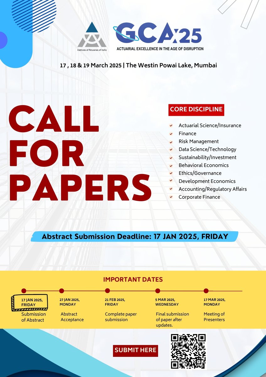 Missed the announcement? Here's your chance! Submit your abstract for the 24th GCA – Deadline: 17th January 2025. Don’t miss out!

#IAI #GCA2025 #24GCA #Callforpapers #Actuaries #Actuarialscience #Riskmanagement #Pension
