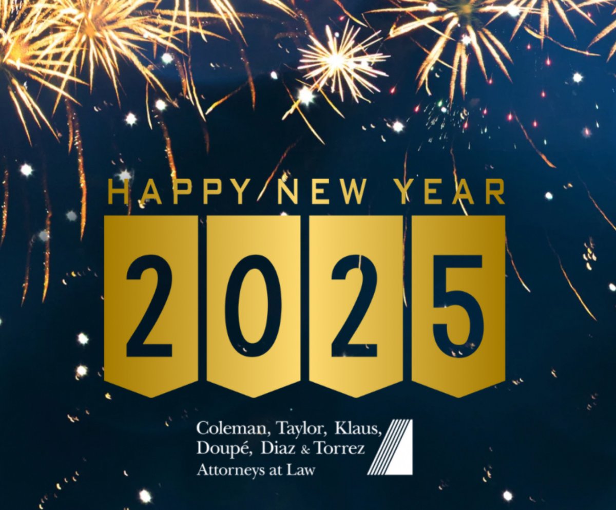 CTKDDTLaw's tweet image. Happy New Year from Coleman, Taylor, Klaus, Doupé, Diaz &amp;amp; Torrez! ✨🎉 We’re grateful for the trust and support of our clients, partners, and community. 

#businesslitigation #litigationattorney #businesslaw #litigation #divorcelaw #employerlaw #HappyNewYear #LawFirmExcellence