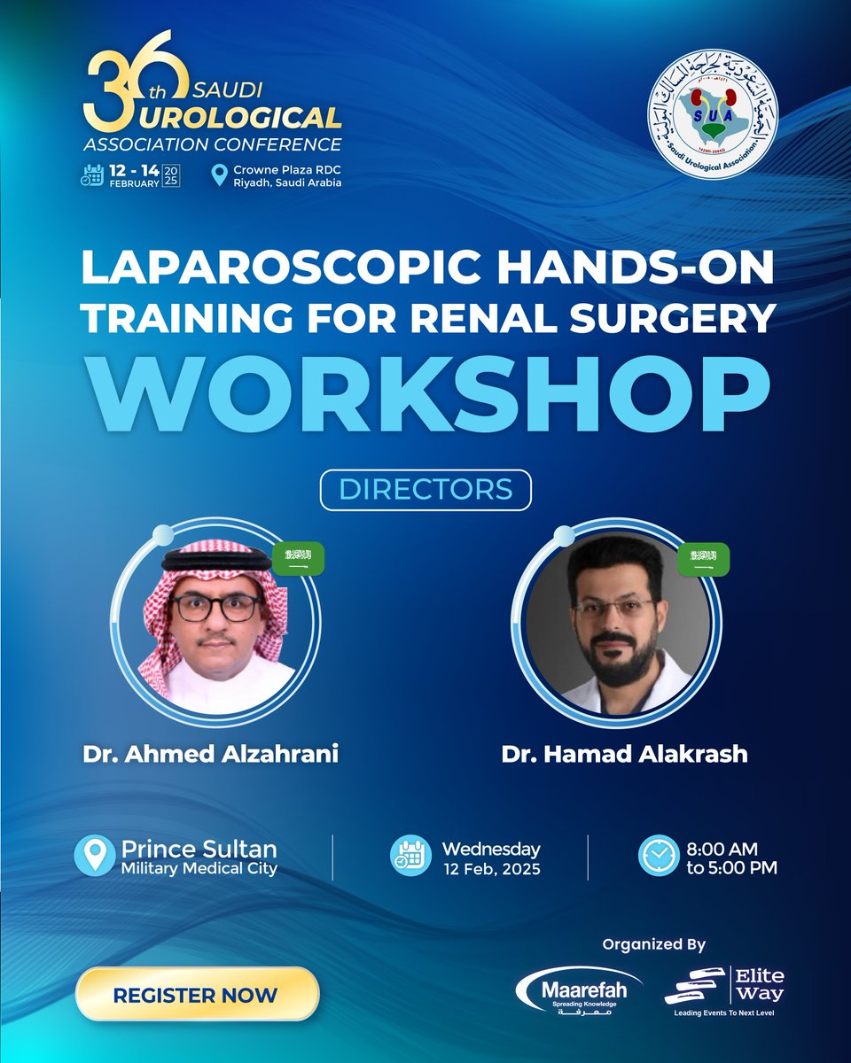 Elite MedPulse (@elitemedpulse) on Twitter photo Don't miss the Laparoscopic Hands-On Training for Renal Surgery Workshop with Dr. Ahmed Alzahrani <a href="/drzahrani/">Ahmed Alzahrani</a> and Dr. Hamad Alakrash <a href="/DrHamadsa/">د.حمد العكرش</a> .
📍 Prince Sultan Military Medical City, Riyadh
📅 Feb 12, 2025 | 🕗 8:00 AM - 5:00 PM
🔗 Register Now: bit.ly/4fBnVzG Don't miss the Laparoscopic Hands-On Training for Renal Surgery Workshop with Dr. Ahmed Alzahrani <a href="/drzahrani/">Ahmed Alzahrani</a> and Dr. Hamad Alakrash <a href="/DrHamadsa/">د.حمد العكرش</a> .
📍 Prince Sultan Military Medical City, Riyadh
📅 Feb 12, 2025 | 🕗 8:00 AM - 5:00 PM
🔗 Register Now: bit.ly/4fBnVzG
