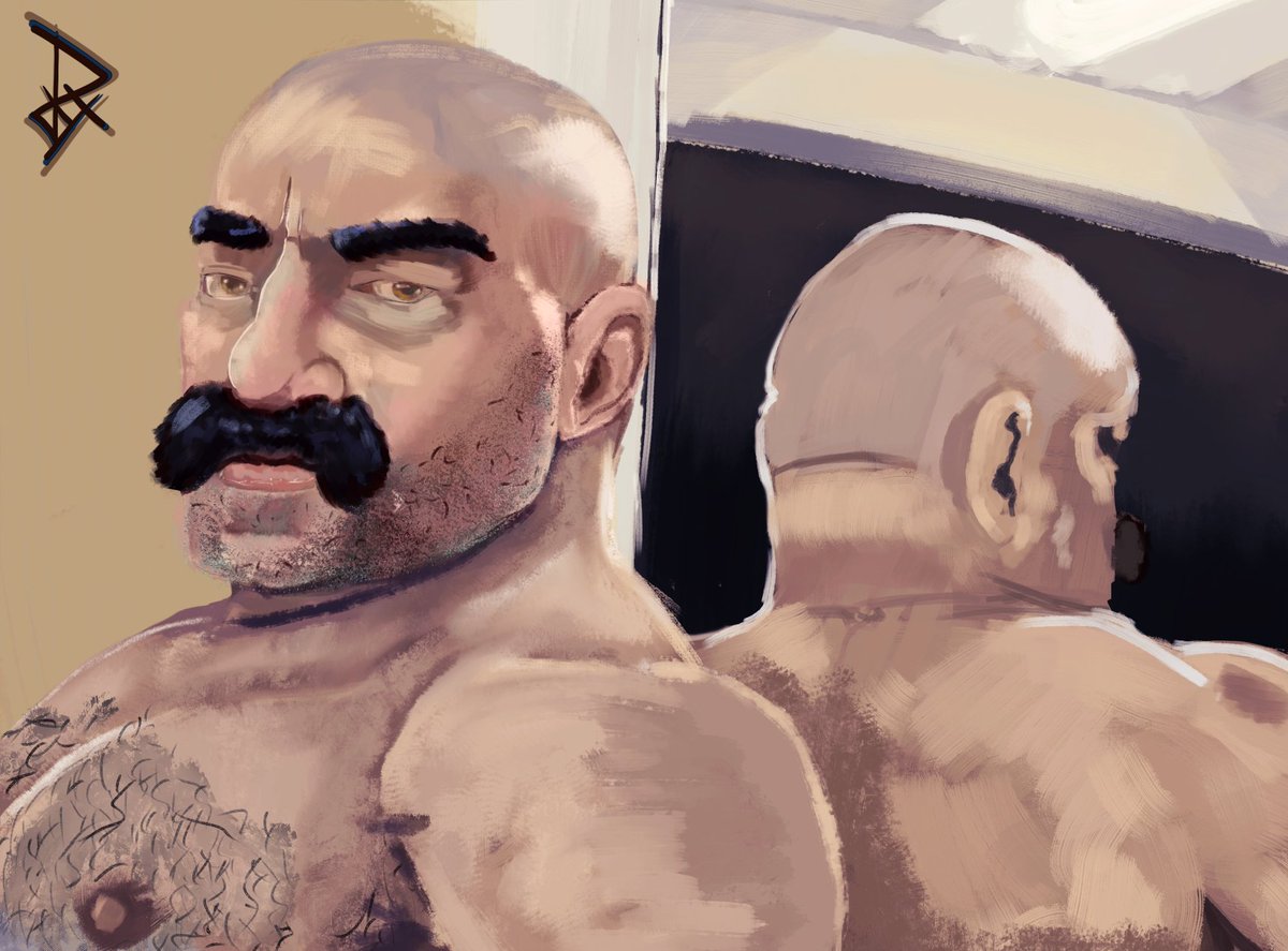 Ignian's tweet photo. First painting of the year!
Time taken: 2h
#digitalart #digitalpainting #colour #colourstudy
#portrait #digitalportrait 
#artstudiopro #art #study #body #mirror #moustache #handsome #daddy #muscle https://t.co/0MYXL7ss92