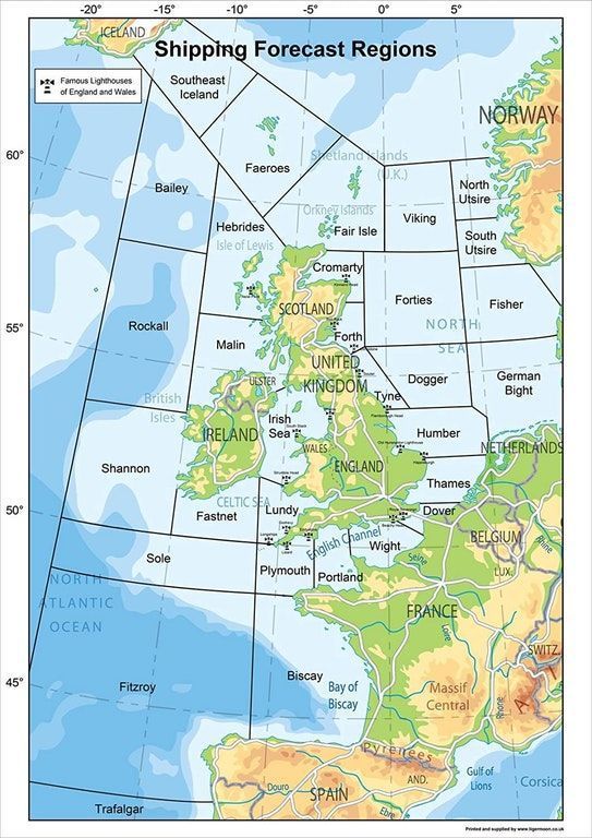 Happy Centenary The Shipping Forecast.
Here is a map showing all the names &amp; where they are.