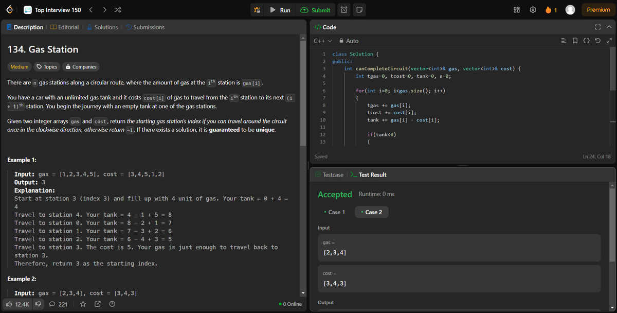 arav_mahind's tweet image. #Day21 of #30daysProductivityChallenge    

-- 📍Solved string and array related questions      
-- 📷Leetcode  
    - 1422. Maximum Score After Splitting a String  
    - 238. Product of Array Except Self
    - 134. Gas Station

#buildinpublic #DSA #LeetCode #ProblemSolving