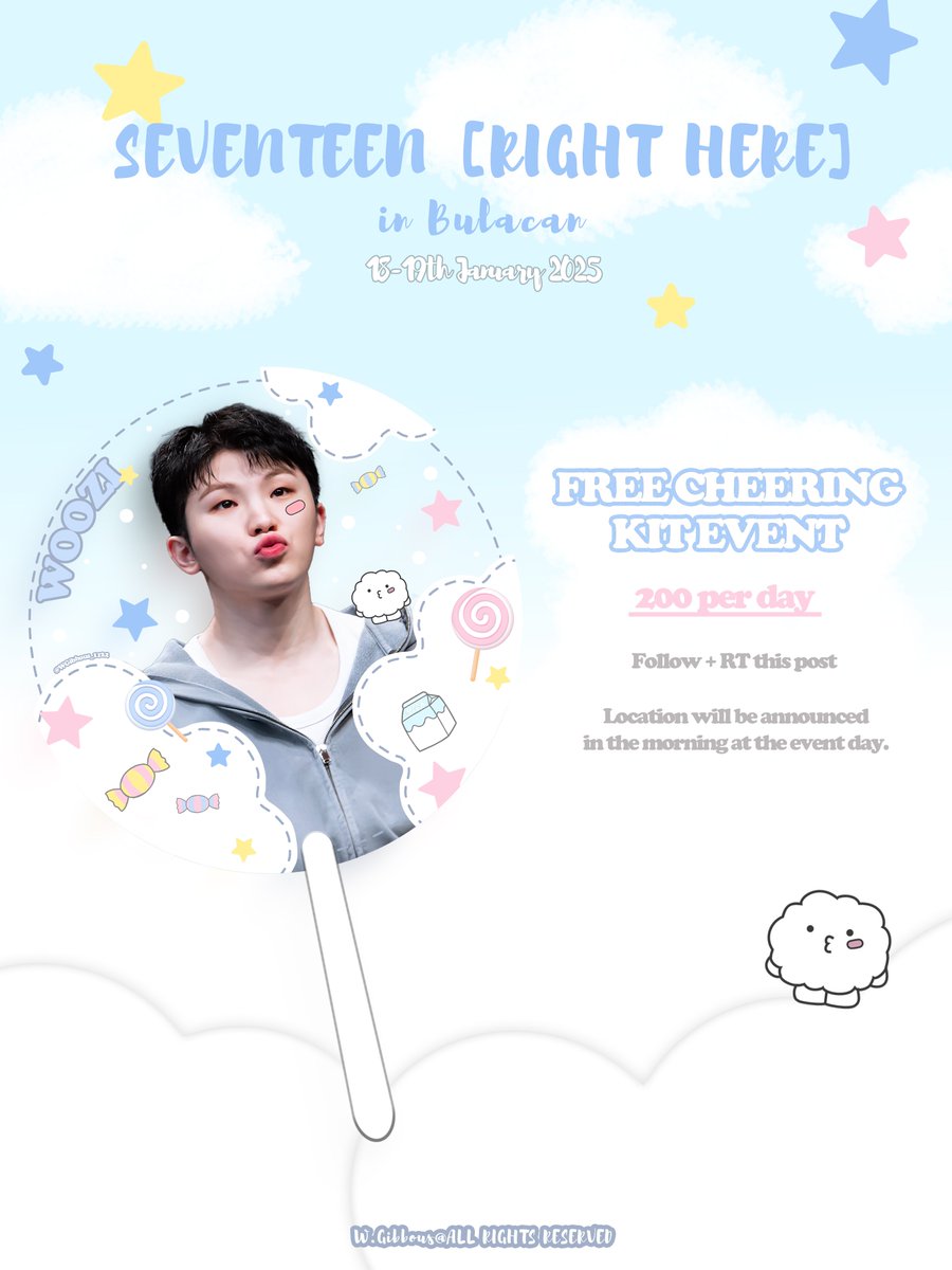 WGibbous_1122's tweet photo. FREE CHEERING KIT EVENT FOR SEVENTEEN [RIGHT HERE] IN BULACAN

📢200 per day
📢CONDITION : FOLLOW + RT this post
🚩Location of collection will be announced in the morning at the event day on X.

Reminder: 
The cheering kit is only available in Bulacan as a souvenir of the first station of this Asia Tour.

See you in Bulacan~~❤️