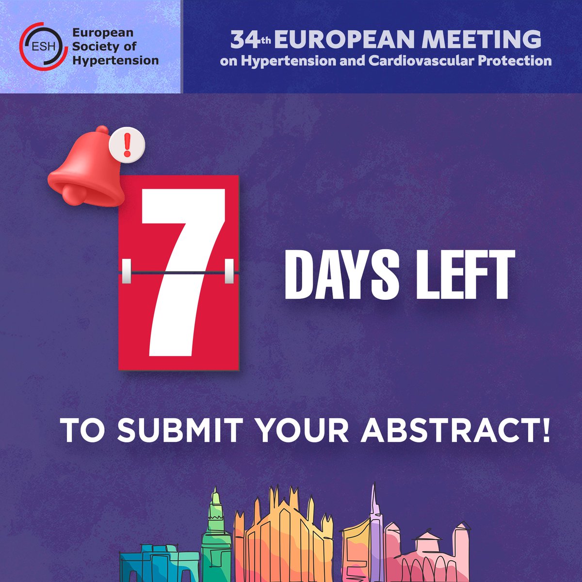7 Days to make a difference! 🚨
Get your chance to present your work to the best experts in the field of #Hypertension and #CardiovascularProtection and be a protagonist at #ESH2025

👉 Submit your abstract: bit.ly/3NkXAdr
📆  Deadline: JANUARY 10!

#ESHAnnualMeetings