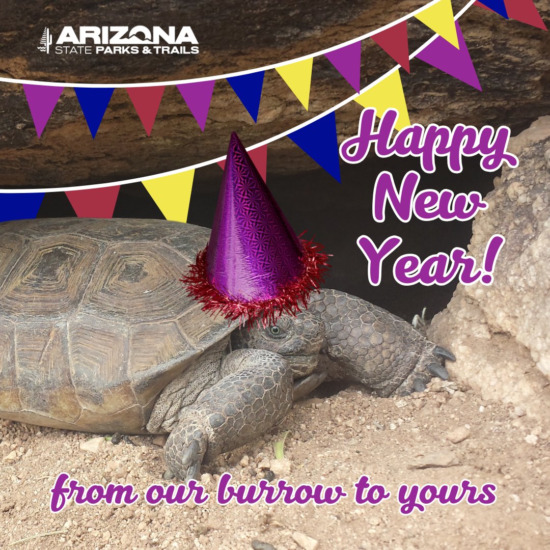 Buckie—the desert tortoise who lives in the cactus garden Buckskin Mountain State Park—wants to wish everyone Happy New Year! Here's to more adventures, more experiencing amAZing Arizona, and creating more memories in the parks in 2025!