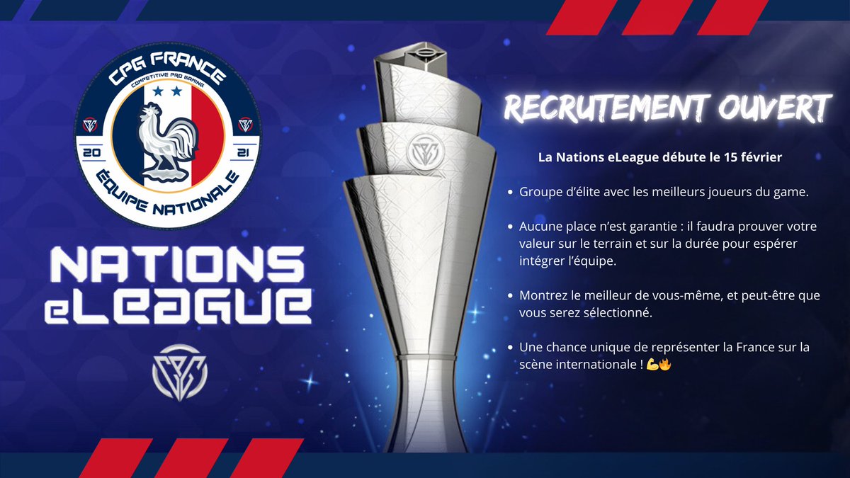 Arroun 👾 (@arroun47) on Twitter photo 🚨 Officiel : Je deviens le nouveau sélectionneur de l'Équipe De France <a href="/CPG__eSports/">Competitive Pro Gaming</a> ! 🇫🇷⚽
La Nations eLeague débute le 15 février, et un groupe d’élite avec les meilleurs joueurs du game sera formé. Aucune place n’est garantie : faites vos jeux !!
#clubpro #NationseLeague 🚨 Officiel : Je deviens le nouveau sélectionneur de l'Équipe De France <a href="/CPG__eSports/">Competitive Pro Gaming</a> ! 🇫🇷⚽
La Nations eLeague débute le 15 février, et un groupe d’élite avec les meilleurs joueurs du game sera formé. Aucune place n’est garantie : faites vos jeux !!
#clubpro #NationseLeague