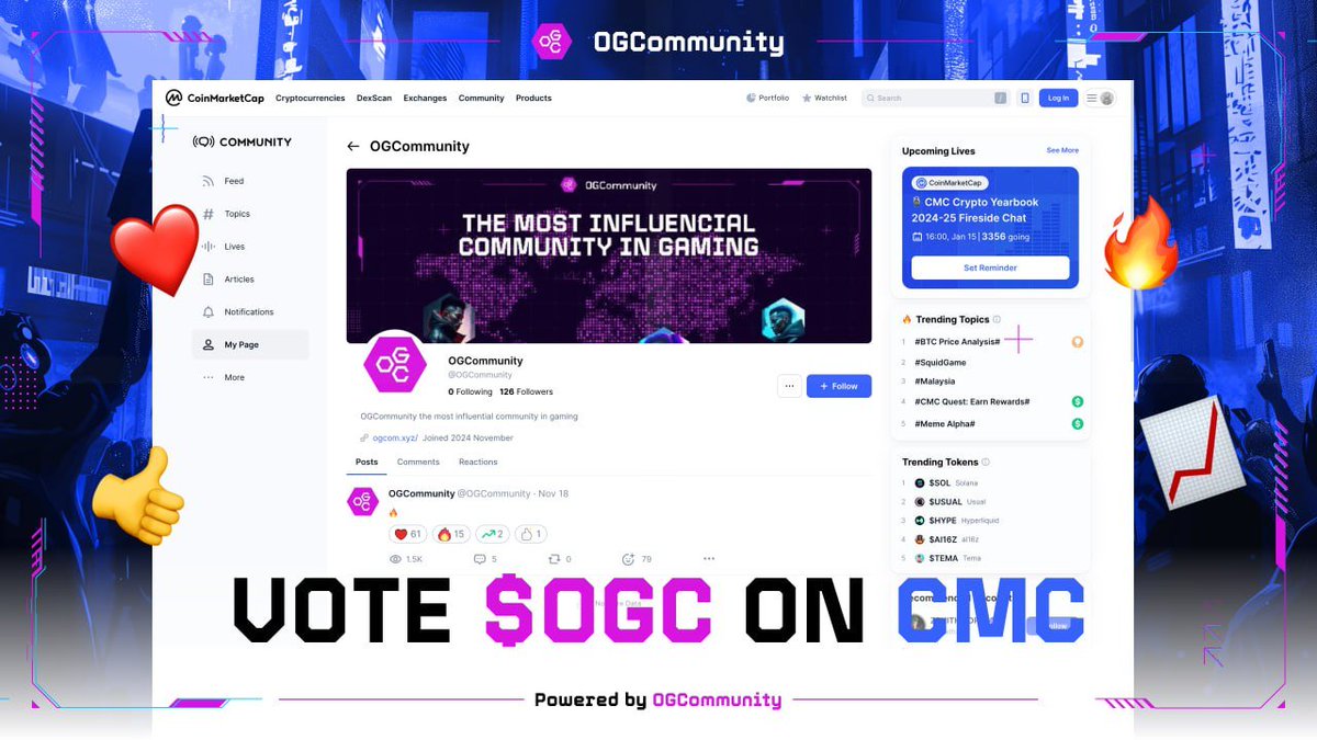 OGCommunity (@ogcommunity_x) on Twitter photo 🎉 $OGC is on its way to CoinMarketCap! 🎉
Finnally 💪!
We’ve submitted our application to <a href="/CoinMarketCap/">CoinMarketCap</a> !
✅ Vote for $OGC: coinmarketcap.com/community/shar…
✅ Request ID: 1045883
This is an important milestone for the OGCommunity and a big step forward in increasing visibility and 🎉 $OGC is on its way to CoinMarketCap! 🎉
Finnally 💪!
We’ve submitted our application to <a href="/CoinMarketCap/">CoinMarketCap</a> !
✅ Vote for $OGC: coinmarketcap.com/community/shar…
✅ Request ID: 1045883
This is an important milestone for the OGCommunity and a big step forward in increasing visibility and
