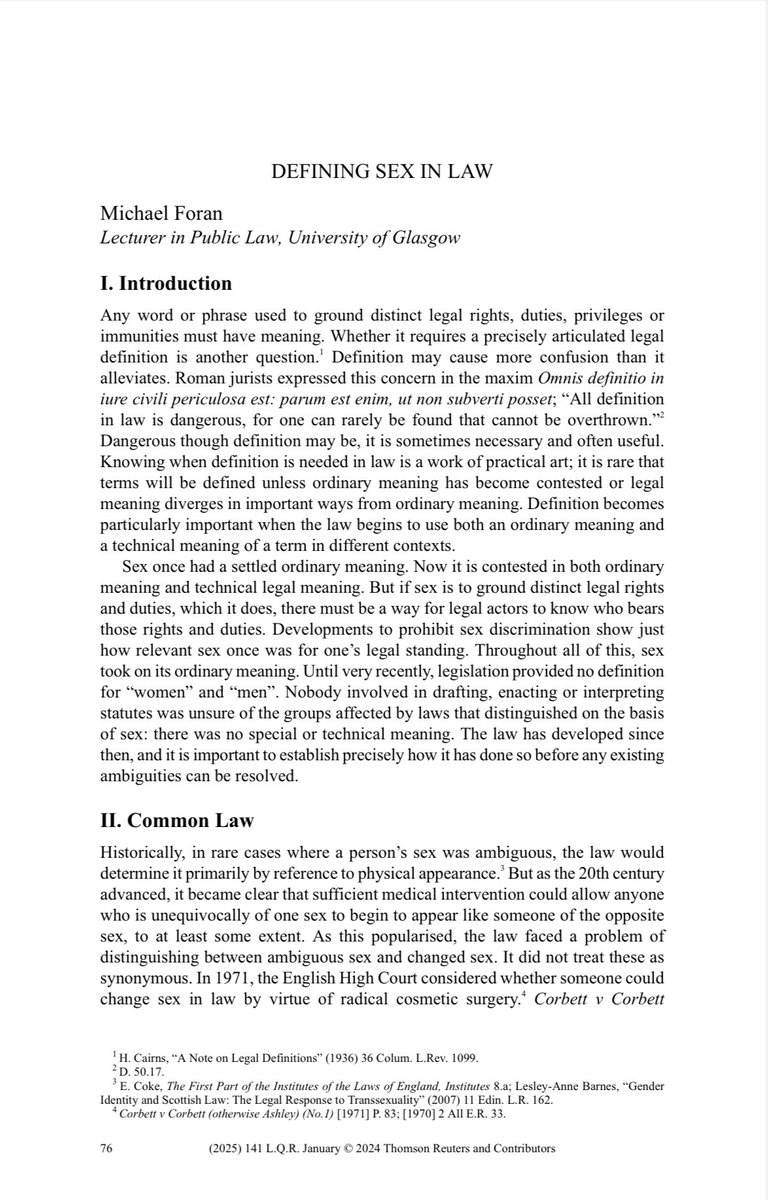 Delighted to see my article on the meaning of sex in law has now been published by Law Quarterly Review.

If you’d like to read a preprint of it, it’s available here: 

papers.ssrn.com/sol3/papers.cf…