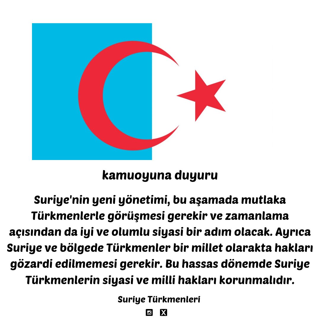 kamuoyuna duyuru

Suriye Türkmenlerin siyasi ve milli hakları korunmalıdır.