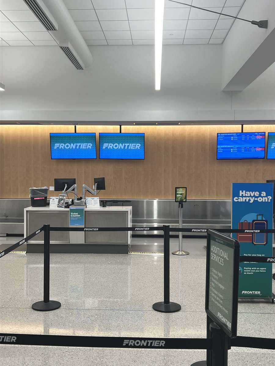 BrettScheide's tweet image. First and last time. I will never fly @FlyFrontier ever again. Inexplicably cancelled a flight to Orlando with ZERO communication ahead of time. Got all the way to the airport only to see the track board. Apparently there won’t be a gate agent until 6pm.