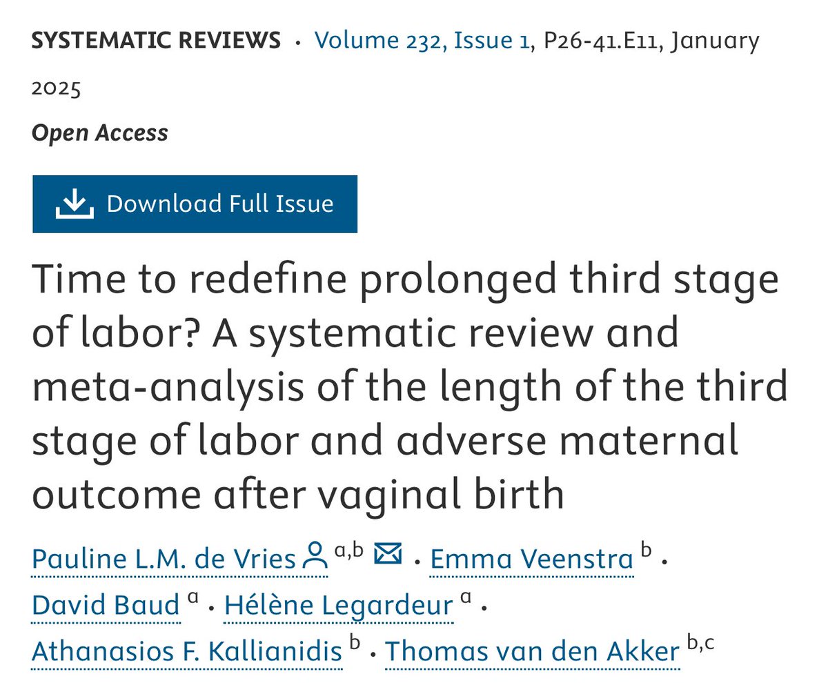 🌟 Empezamos el año replanteándonos conceptos… 🧠
Revisión en <a href="/AJOG_thegray/">AJOG</a> 👉🏻 una tercera fase del parto que dure más de 15 minutos puede aumentar el riesgo de hemorragia posparto 🩸 
🤔 ¿Será hora de redefinir lo que entendemos por "prolongación" de esta fase? 🕒
#obstetricia