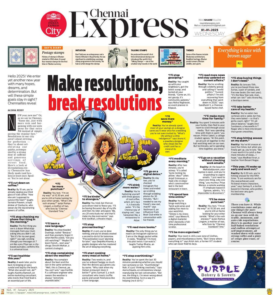 Hello 2025! We enter yet another new year with many hopes, dreams, and determination. But will these simple goals stay in sight? Chennaiites reveal
#NewYear2025 #Resolutions 

newindianexpress.com/cities/chennai…
