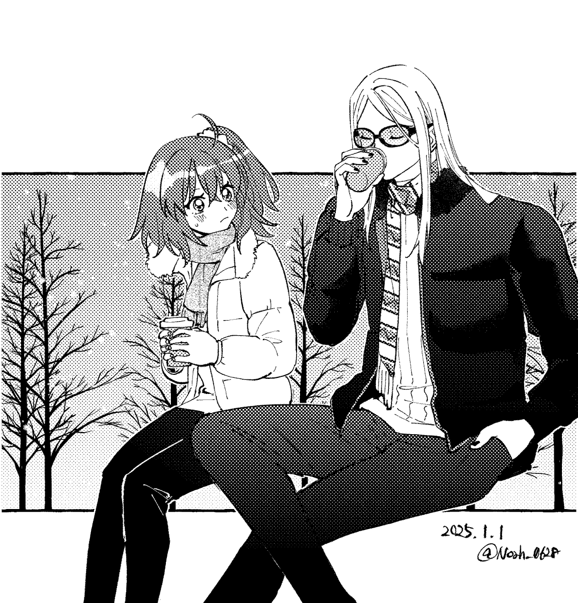 これは初詣デートに出掛けて一休みって時にマスター礼装スキルで出したココアが彼の口に合うかどうかそわそわしているマスターの図(ポカぐだ♀) 