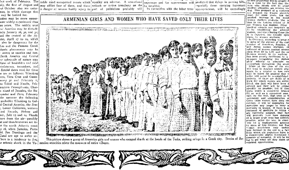 GenocideReport's tweet image. “Armenian girls and women who escaped death at the hands of the Turks, seeking refuge in a Greek city. Stories of Armenian atrocities relate the massacre of entire villages.”
[Portsmouth Daily Times (1 Jan 1916)]
