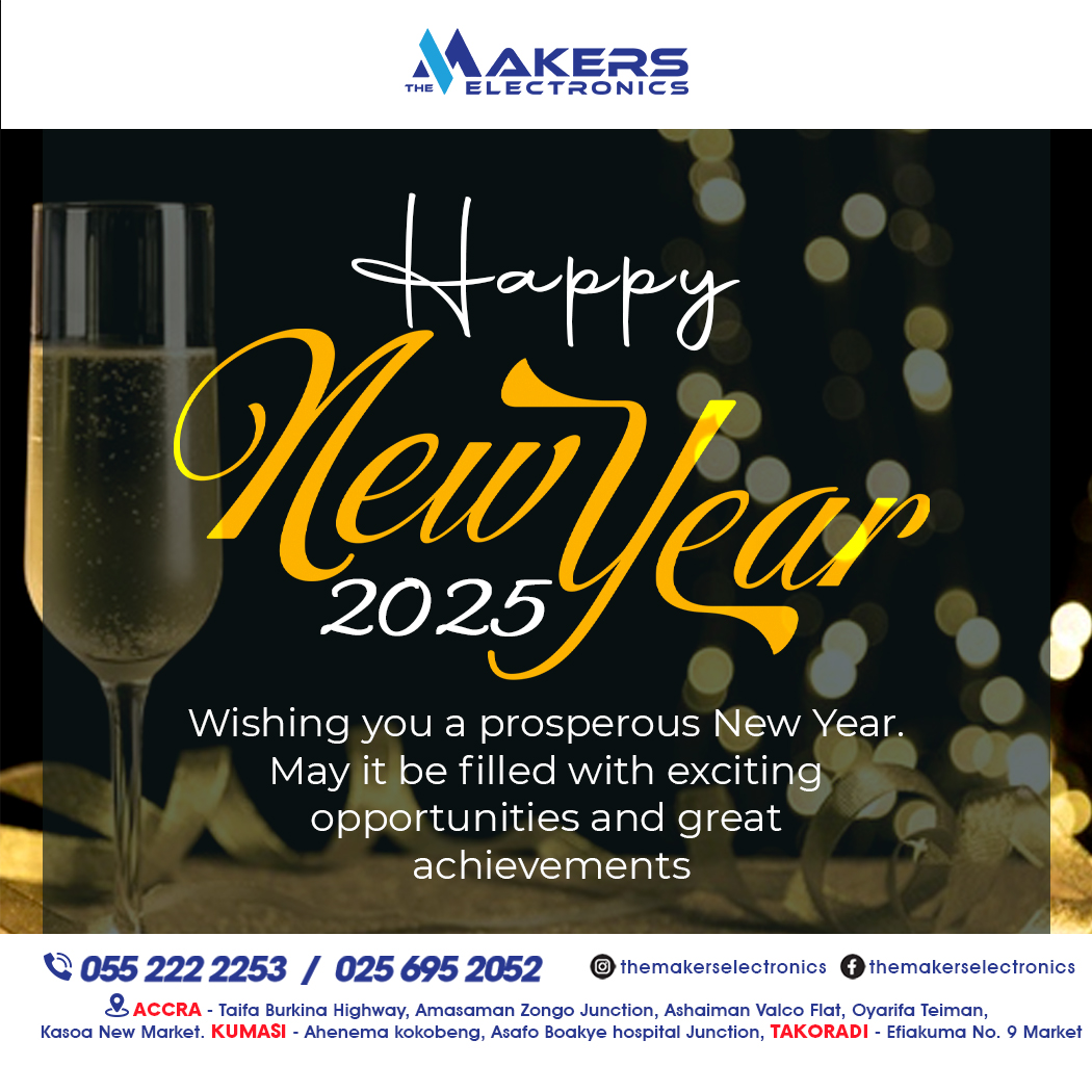 The Makers Electronics Company Limited (@themakersgh) on Twitter photo Happy New Year from Makers Electronics! Wishing you a prosperous 2025 filled with exciting opportunities and great achievements. 🎉
#HappyNewYear #NewYear2025 #MakersElectronics #Electronics #NewYearWishes #Prosperity #Achievements #Ghana #Accra #Kumasi #Takoradi Happy New Year from Makers Electronics! Wishing you a prosperous 2025 filled with exciting opportunities and great achievements. 🎉
#HappyNewYear #NewYear2025 #MakersElectronics #Electronics #NewYearWishes #Prosperity #Achievements #Ghana #Accra #Kumasi #Takoradi